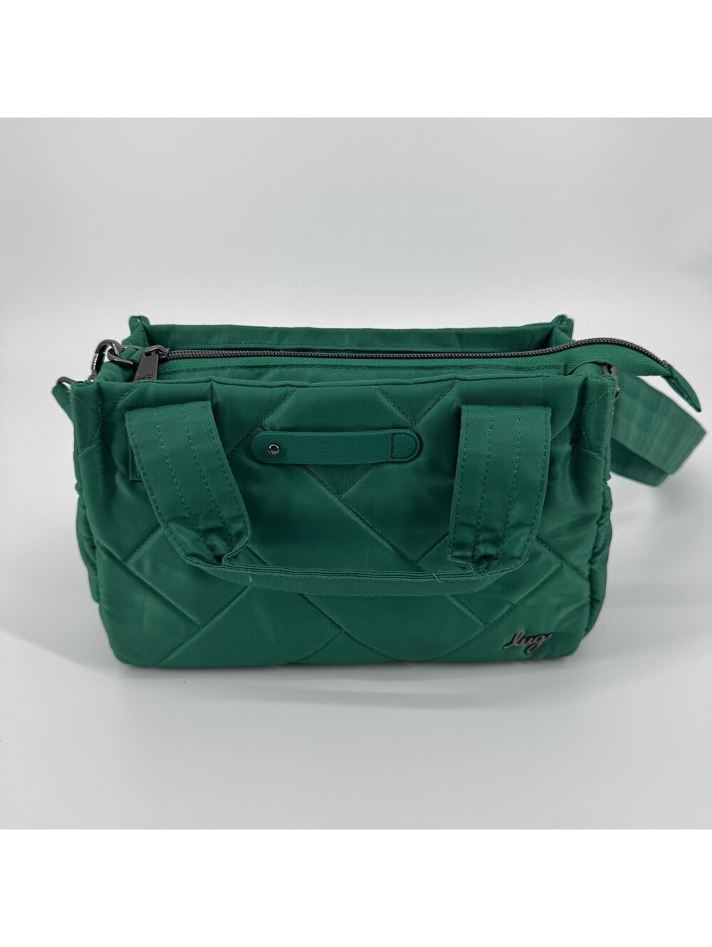 Lug Jitterbug Matte Luxe VL Crossbody Bag Green Zipper Pockets Quilted